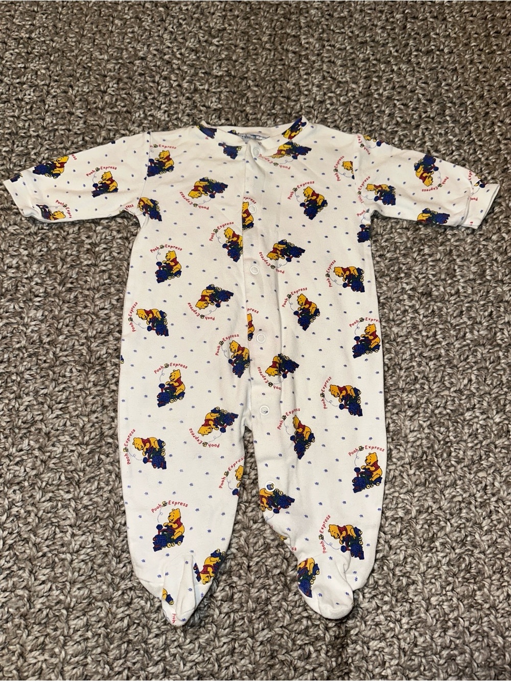 Vintage Winnie the Pooh Pooh Express Baby Footed Sleeper Approx 3M